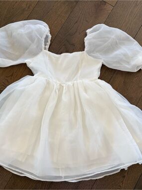 White Puff Sleeve Organza Mini Dress